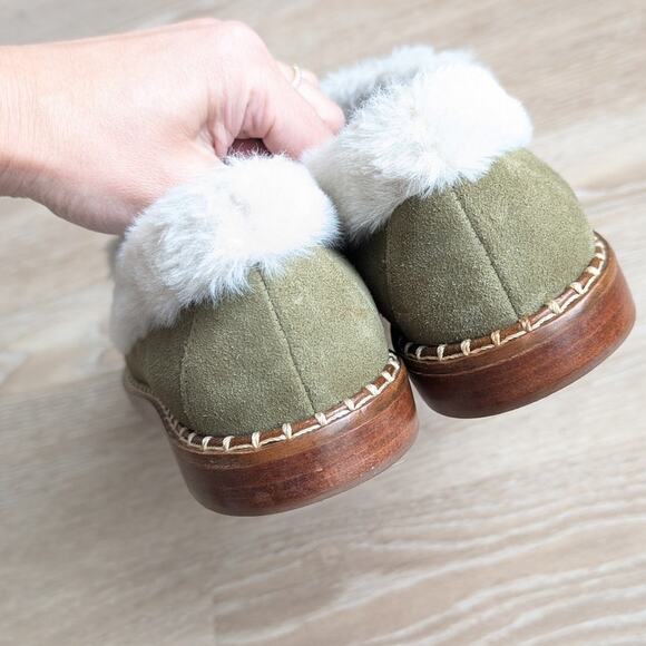 NWOT Schutz Green Cow Suede Christie Furry Flat Loafer Shoes, size 7B - Picture 4 of 7